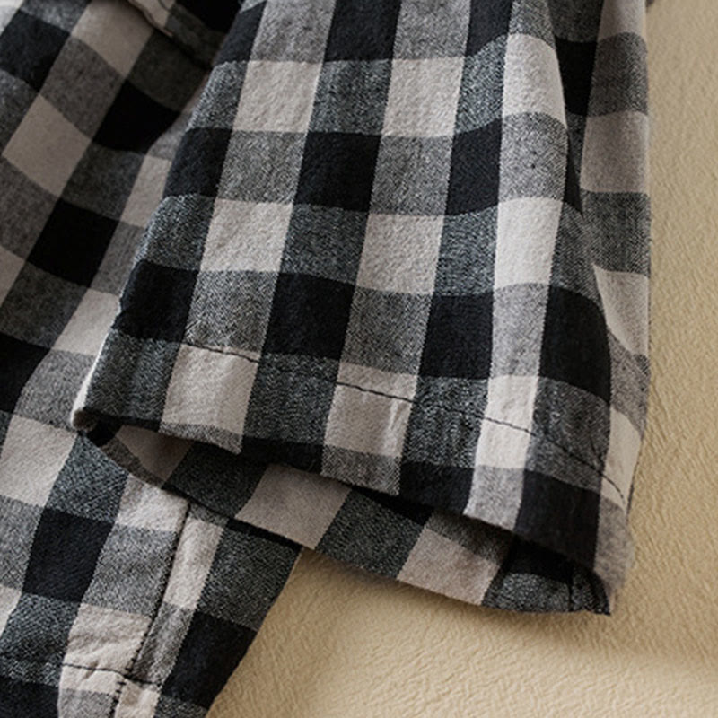 Buddha Stones Commute Plaid Pattern Women's Cotton Lapel Long Sleeve Jacket With Pockets