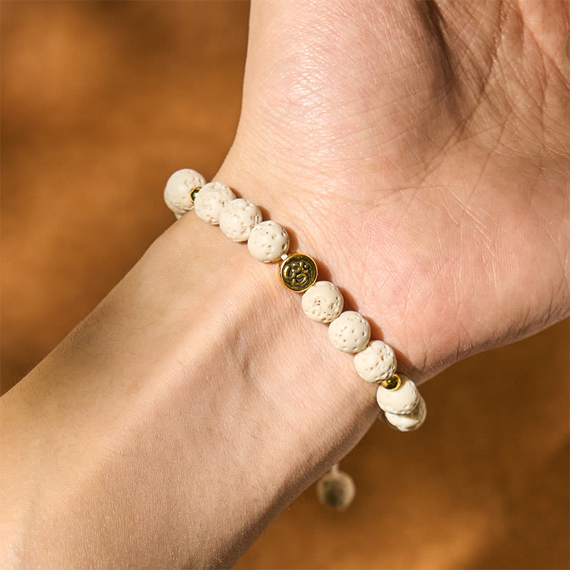 Buddha Stones White Lava Rock Om Symbol Healing Calm Bracelet