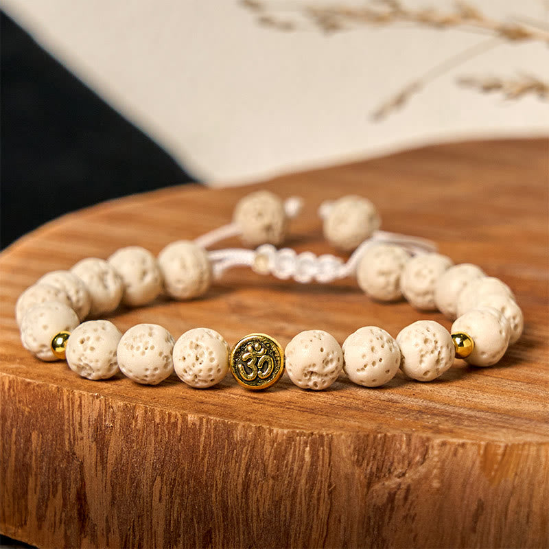 Buddha Stones White Lava Rock Om Symbol Healing Calm Bracelet