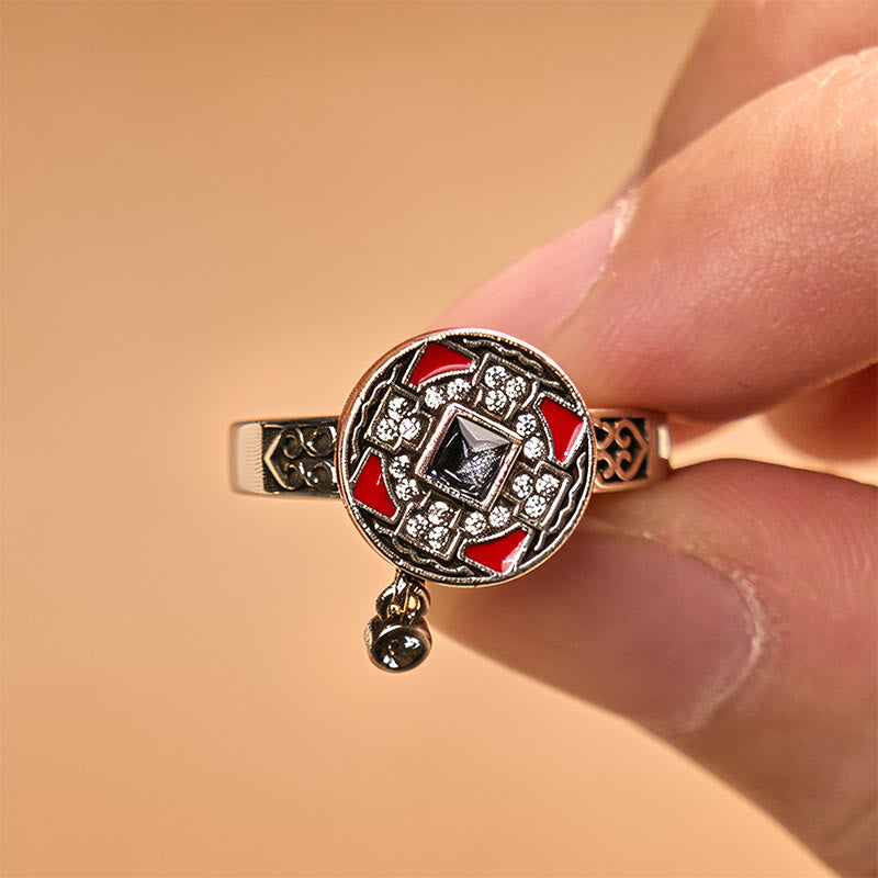 Buddha Stones Om Mani Padme Hum Copper Prayer Wheel Rotatable Wealth Ring