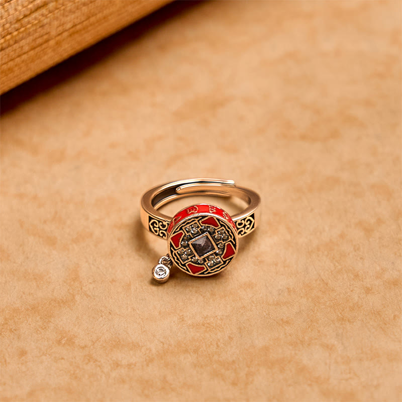 Buddha Stones Om Mani Padme Hum Copper Prayer Wheel Rotatable Wealth Ring
