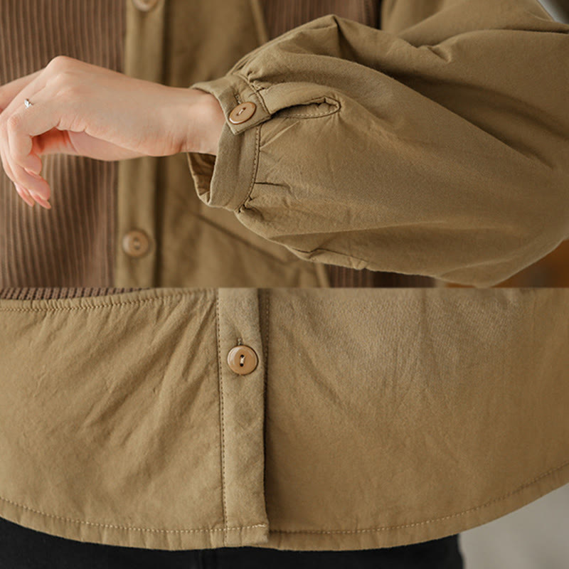 Buddha Stones Commute Plain Patchwork Design Women's Cotton Long Sleeve Jacket With Pocket