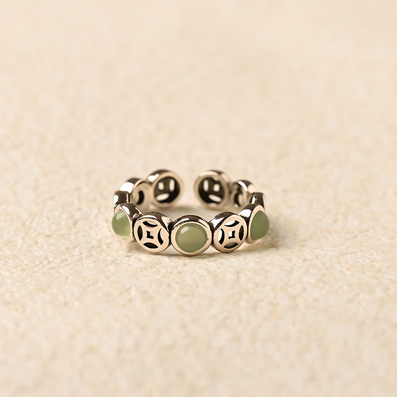 Buddha Stones Jade South Red Agate Copper Coin Prosperity Luck Open Ring