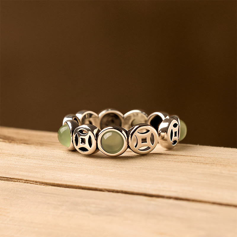 Buddha Stones Jade South Red Agate Copper Coin Prosperity Luck Open Ring