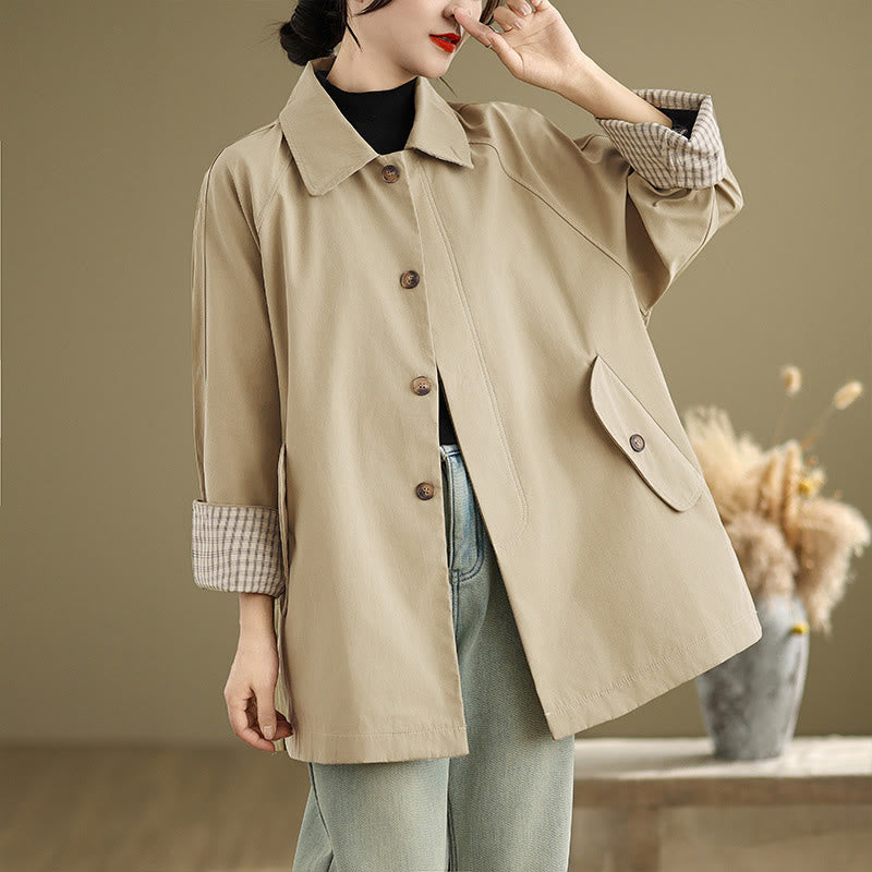 Buddha Stones Plain Patched Women's Long Sleeve Cargo Cotton Jacket With Pocket