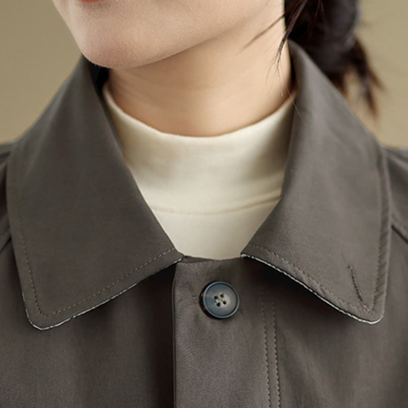 Buddha Stones Plain Patched Women's Long Sleeve Cargo Cotton Jacket With Pocket