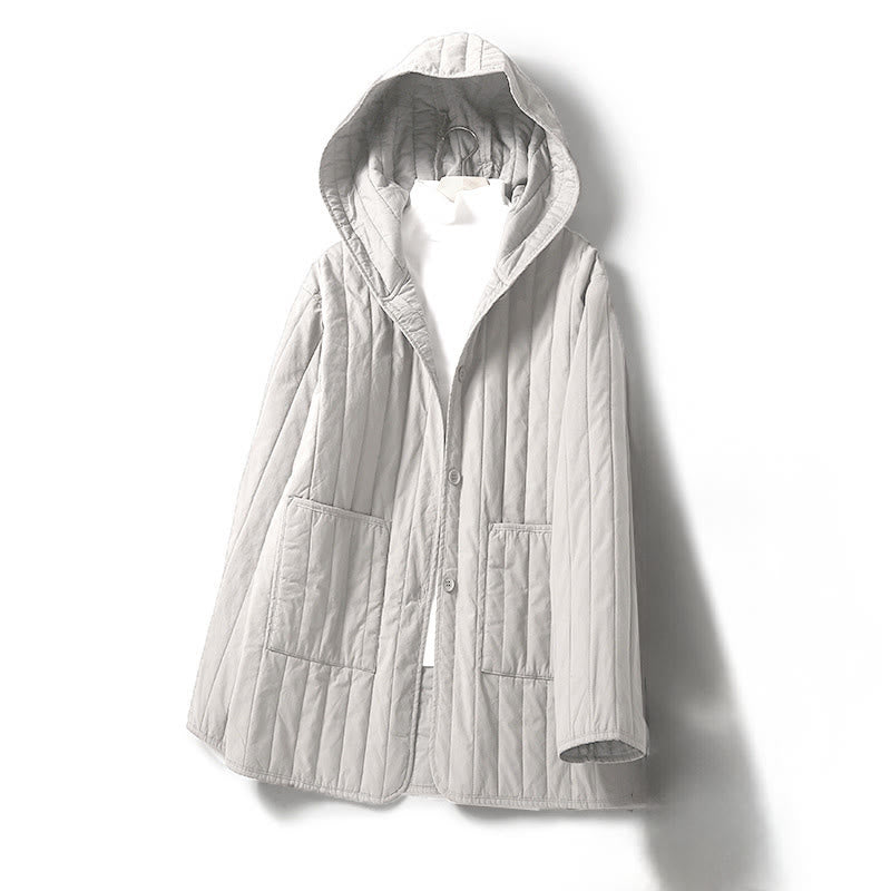 Buddha Stones Cord Design Quilting Women's Long Sleeve Cotton Hoodie Jacket With Pocket