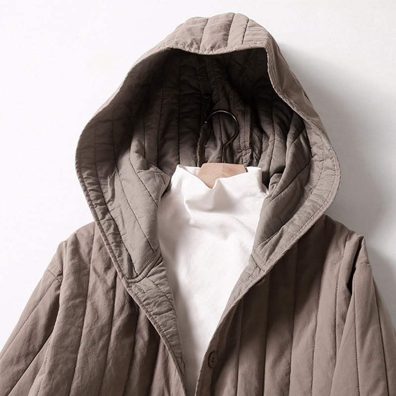 Buddha Stones Cord Design Quilting Women's Long Sleeve Cotton Hoodie Jacket With Pocket