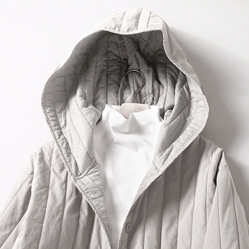 Buddha Stones Cord Design Quilting Women's Long Sleeve Cotton Hoodie Jacket With Pocket