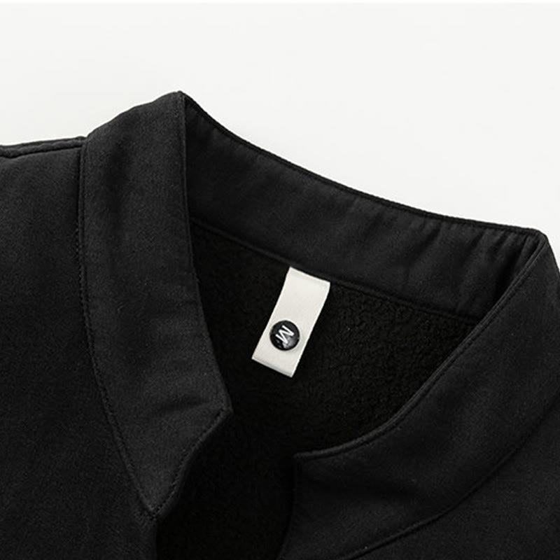 Buddha Stones Winter Embroidered Butterfly Ribbon Fleece-Lined Men's Cotton Long Sleeve Jacket