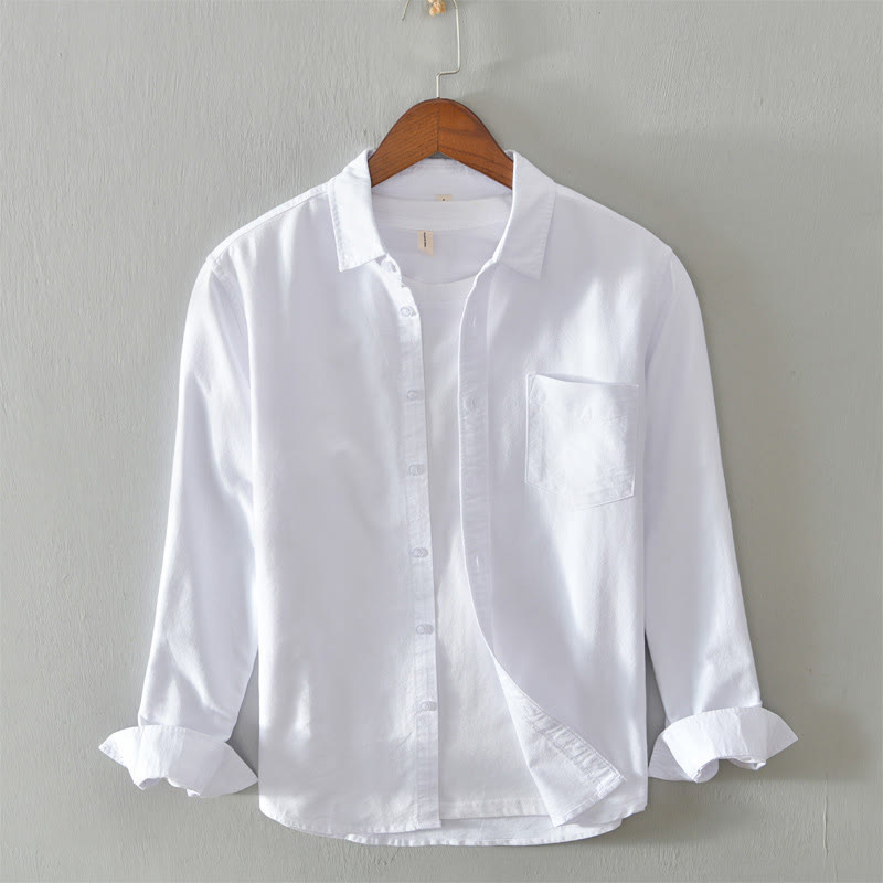 Buddha Stones Solid Color Long Sleeve Buttons Down Design Men Cotton Shirt Clothing