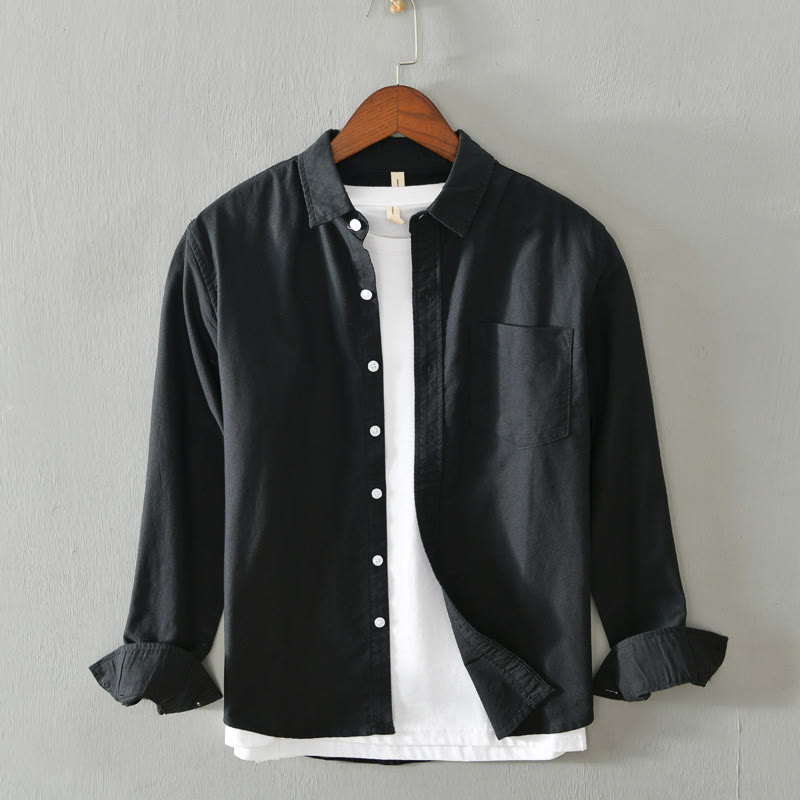 Buddha Stones Solid Color Long Sleeve Buttons Down Design Men Cotton Shirt Clothing