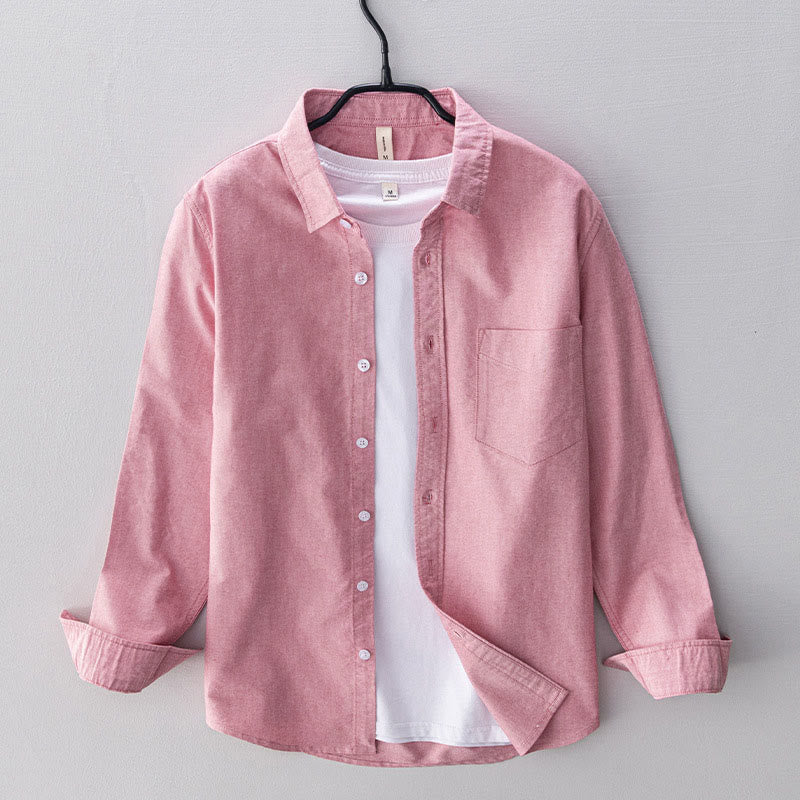 Buddha Stones Solid Color Long Sleeve Buttons Down Design Men Cotton Shirt Clothing