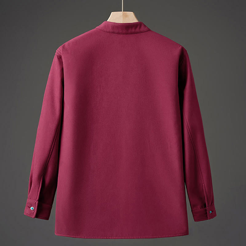 Buddha Stones Winter Embroidered Butterfly Ribbon Fleece-Lined Men's Cotton Long Sleeve Jacket