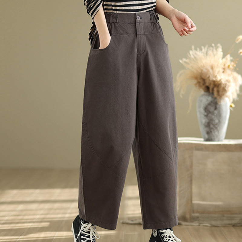 Buddha Stones Casual 7-8 Length Buttons Women's Cotton Polyester Harem Pants With Pockets