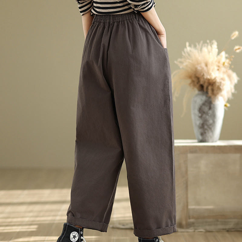 Buddha Stones Casual 7-8 Length Buttons Women's Cotton Polyester Harem Pants With Pockets