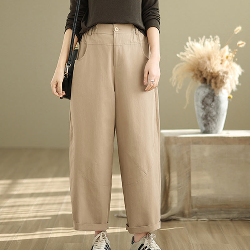 Buddha Stones Casual 7-8 Length Buttons Women's Cotton Polyester Harem Pants With Pockets