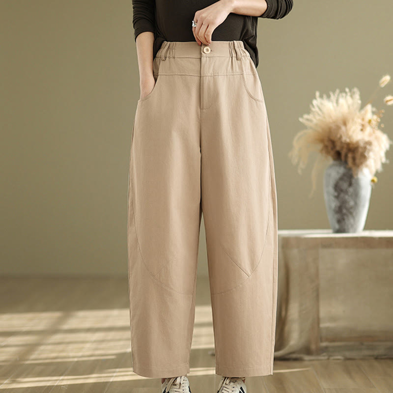 Buddha Stones Casual 7-8 Length Buttons Women's Cotton Polyester Harem Pants With Pockets