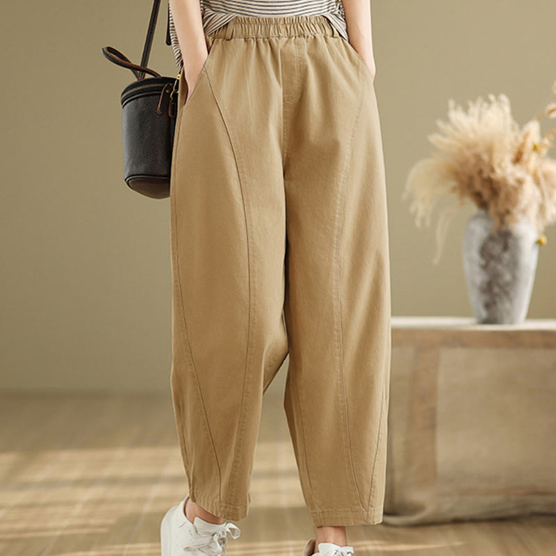 Buddha Stones Casual Elastic Waist Women's Polyester Harem Pants With Pockets