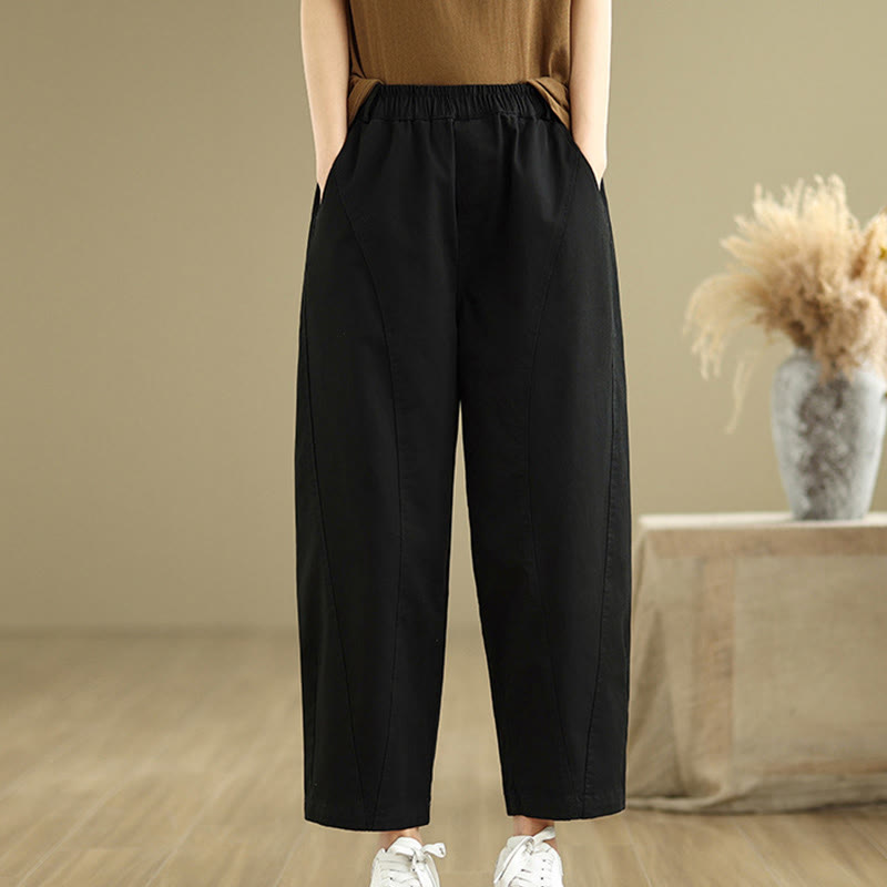 Buddha Stones Casual Elastic Waist Women's Polyester Harem Pants With Pockets