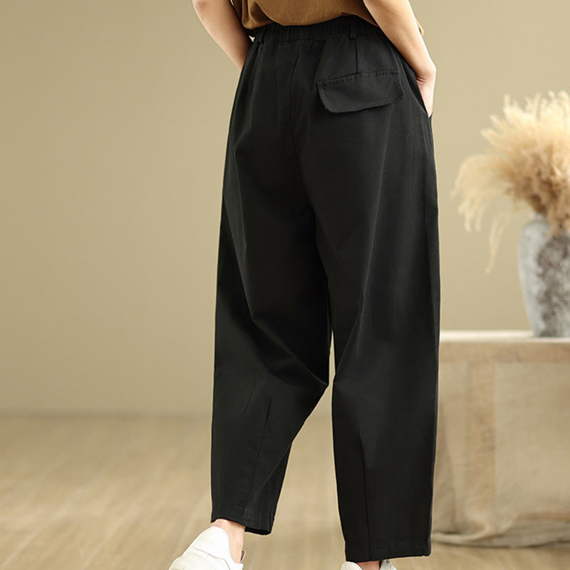 Buddha Stones Casual Elastic Waist Women's Polyester Harem Pants With Pockets