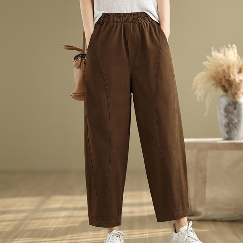 Buddha Stones Casual Elastic Waist Women's Polyester Harem Pants With Pockets
