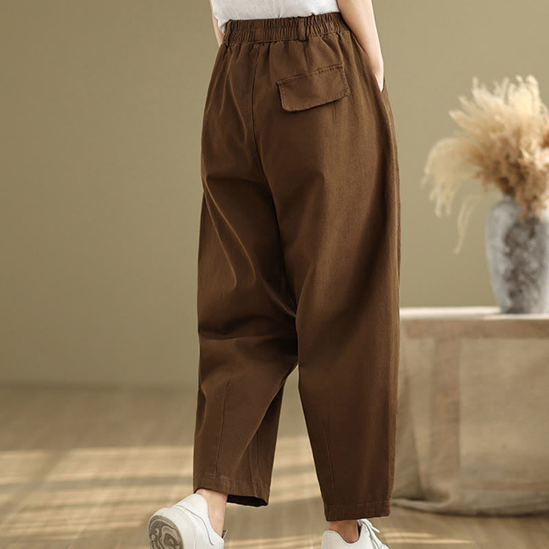 Buddha Stones Casual Elastic Waist Women's Polyester Harem Pants With Pockets