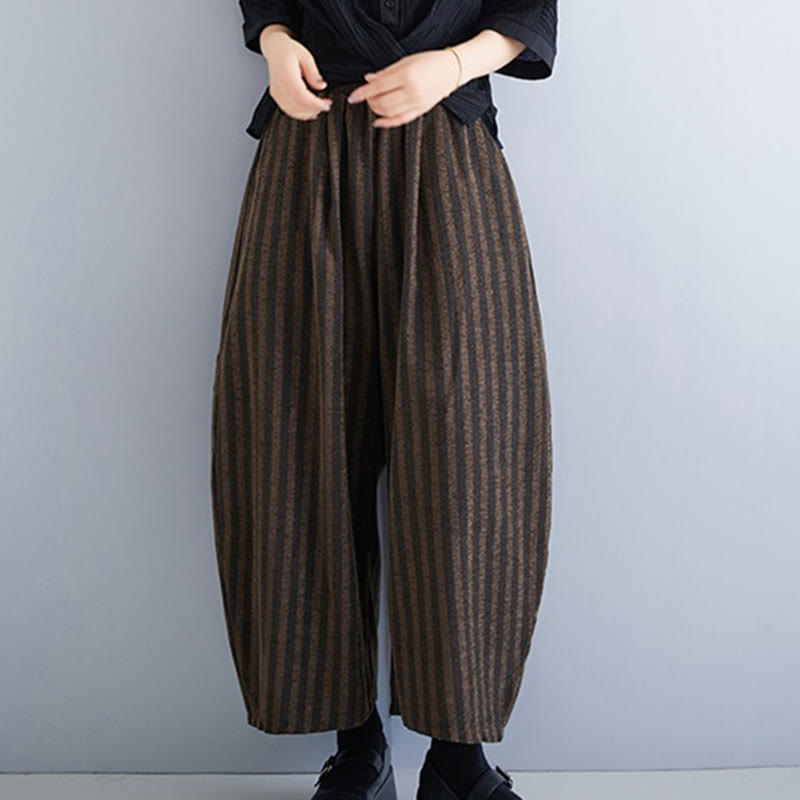 Buddha Stones Casual 7-8 Length Corduroy Stripes Women's Polyester Wide Leg Pants With Pockets