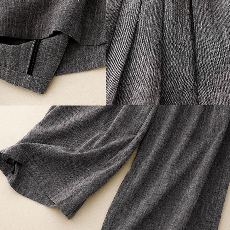 Buddha Stones Casual Textured Fabrics Women's Polyester Wide Leg Pants With Pockets
