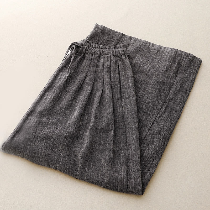 Buddha Stones Casual Textured Fabrics Women's Polyester Wide Leg Pants With Pockets
