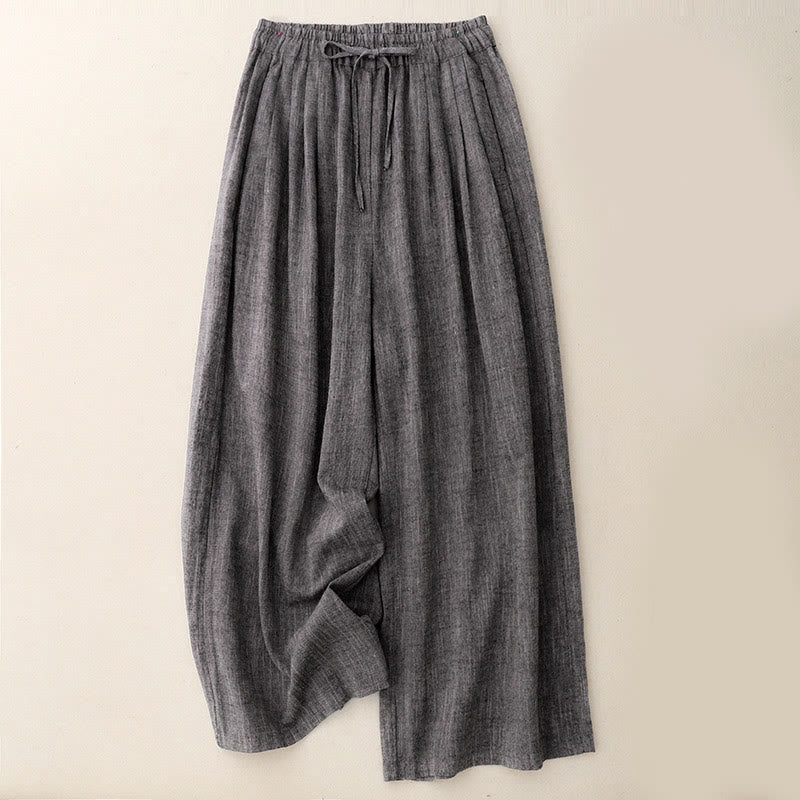 Buddha Stones Casual Textured Fabrics Women's Polyester Wide Leg Pants With Pockets