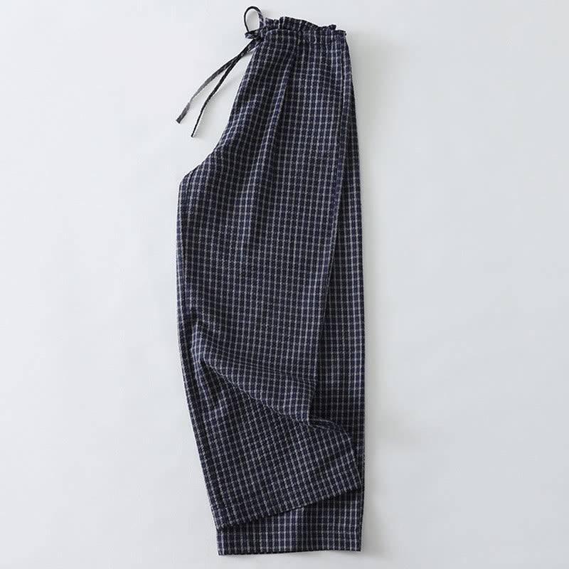 Buddha Stones Casual Plaid Pattern Women's Cotton Wide Leg Pants With Pockets