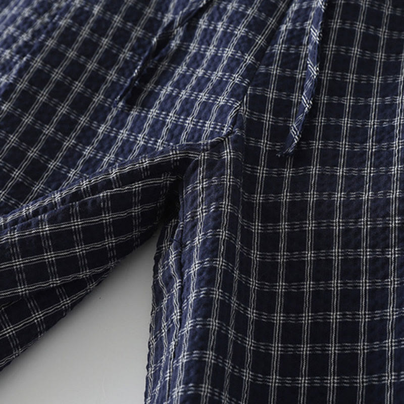 Buddha Stones Casual Plaid Pattern Women's Cotton Wide Leg Pants With Pockets