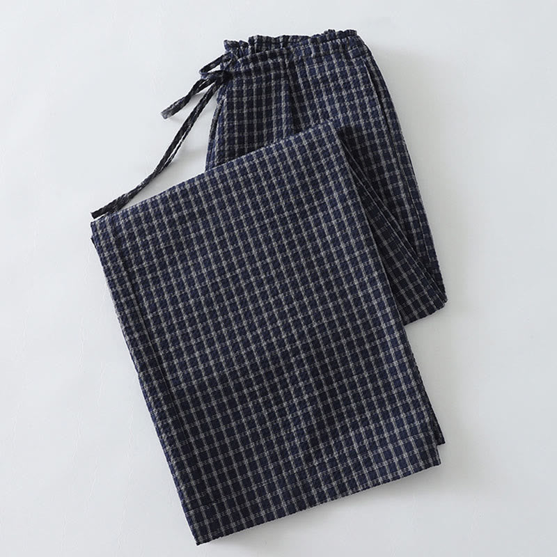 Buddha Stones Casual Plaid Pattern Women's Cotton Wide Leg Pants With Pockets
