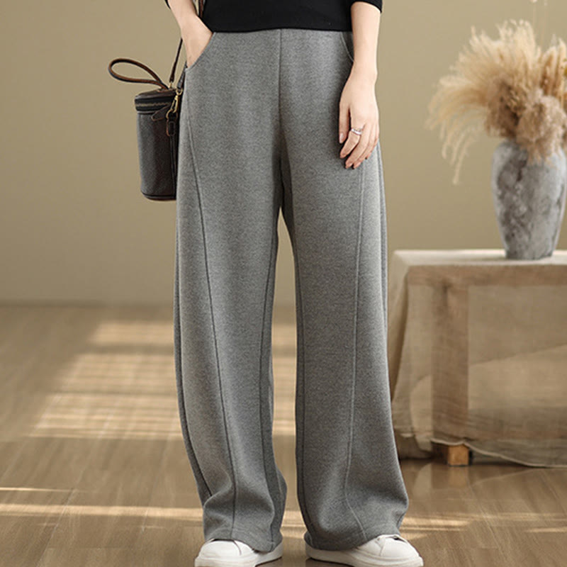 Buddha Stones Casual Thickening Women's Polyester Straight Leg Pants With Pockets