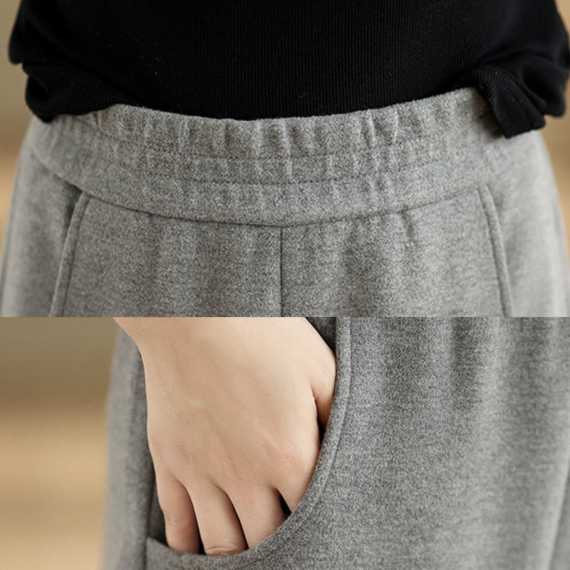 Buddha Stones Casual Thickening Women's Polyester Straight Leg Pants With Pockets