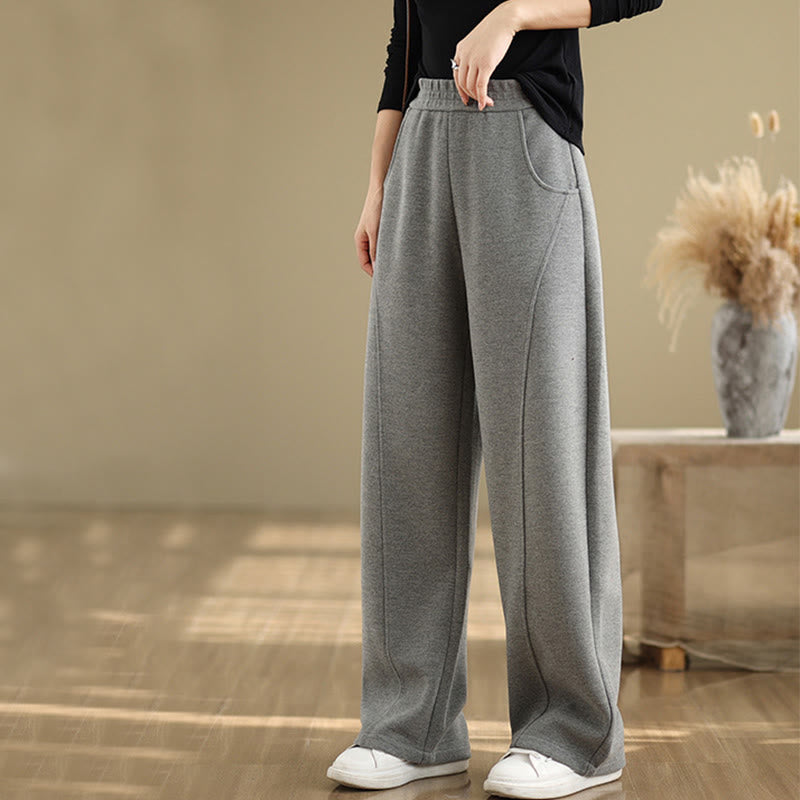 Buddha Stones Casual Thickening Women's Polyester Straight Leg Pants With Pockets