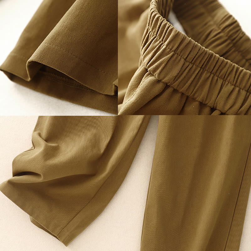 Buddha Stones Casual Snap Buttons Women's Cotton Polyester Pants With Pockets
