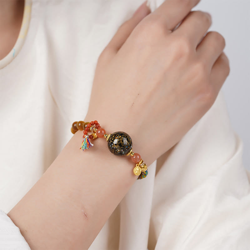 Buddha Stones Tibetan Lacquer Bead Hand-woven Tiger Eye Stone Protection Bracelet