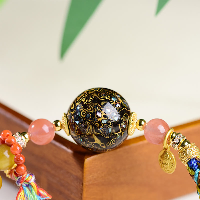 Buddha Stones Tibetan Lacquer Bead Hand-woven Tiger Eye Stone Protection Bracelet