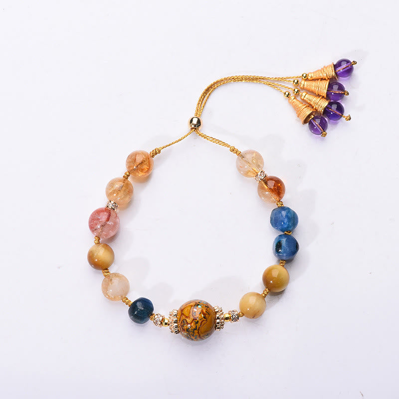 Buddha Stones Tibetan Lacquer Bead Hand-woven Various Crystals Power Bracelet