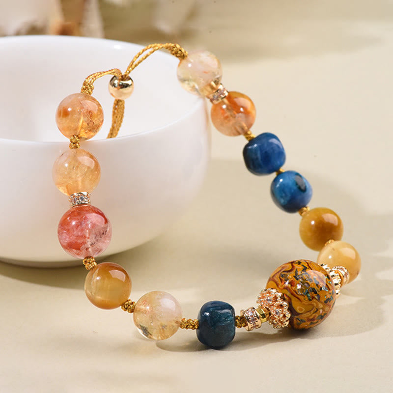 Buddha Stones Tibetan Lacquer Bead Hand-woven Various Crystals Power Bracelet