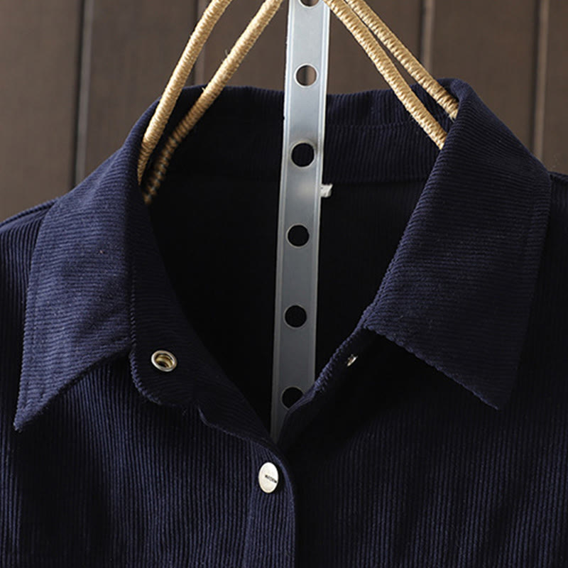 Buddha Stones Commute Plain Buttons Cotton Corduroy Women's Long Sleeve Shirt