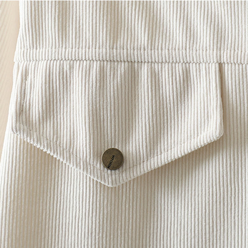 Buddha Stones Commute Plain Buttons Cotton Corduroy Women's Long Sleeve Shirt
