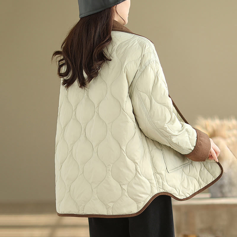 Buddha Stones Contrasting Color Lapel Women's Long Sleeve Cotton Jacket With Pockets