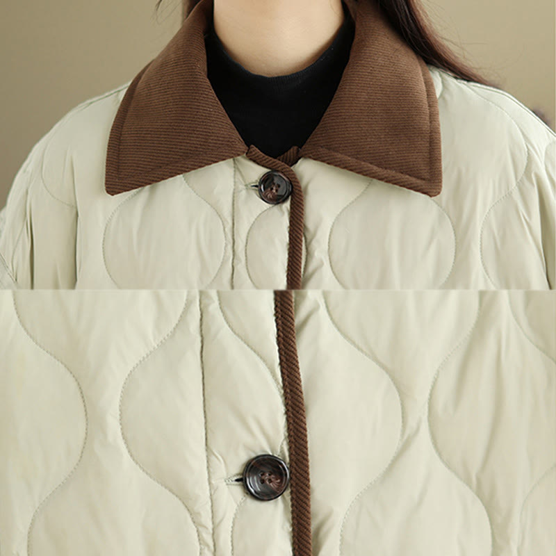Buddha Stones Contrasting Color Lapel Women's Long Sleeve Cotton Jacket With Pockets