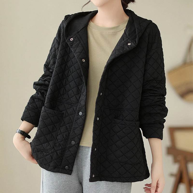 Buddha Stones Plain Hoodie Design Women's Cotton Thermal Long Sleeve Jacket With Pockets