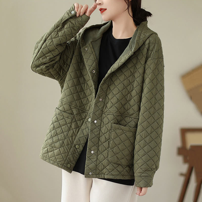 Buddha Stones Plain Hoodie Design Women's Cotton Thermal Long Sleeve Jacket With Pockets