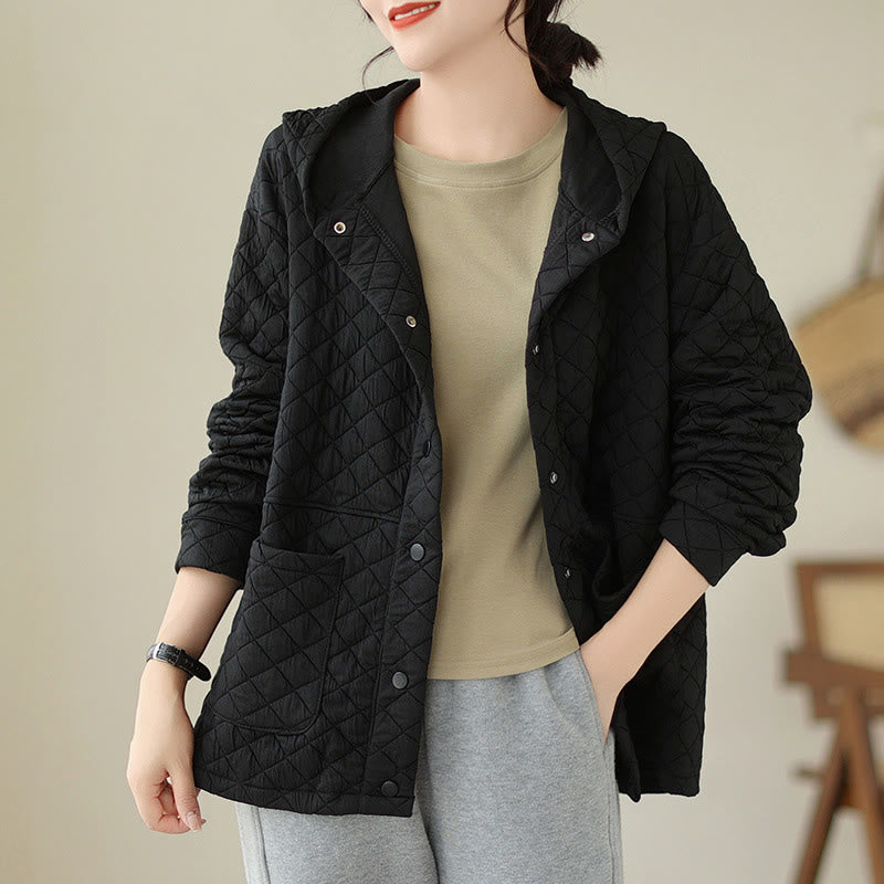 Buddha Stones Plain Hoodie Design Women's Cotton Thermal Long Sleeve Jacket With Pockets