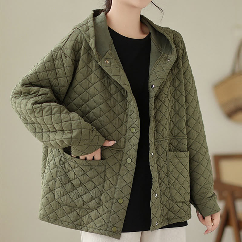 Buddha Stones Plain Hoodie Design Women's Cotton Thermal Long Sleeve Jacket With Pockets